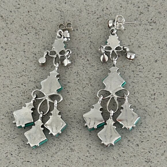 Silver tone Turquoise and Rhinestones Dangle Earring - Picture 2 of 2